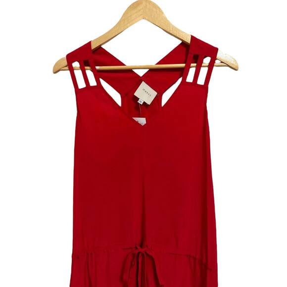 Mason 100% Silk Multi Strap Sleeveless High Low V-Neck Red Dress 0 NEW $415 - Picture 3 of 7